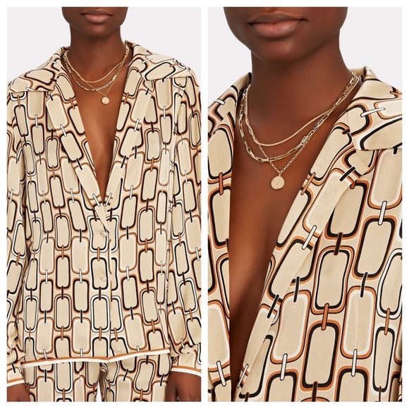 ALEXIS Reyson Tan Chain Print Long Sleeve Button Front Blouse Size XL - Picture 1 of 7